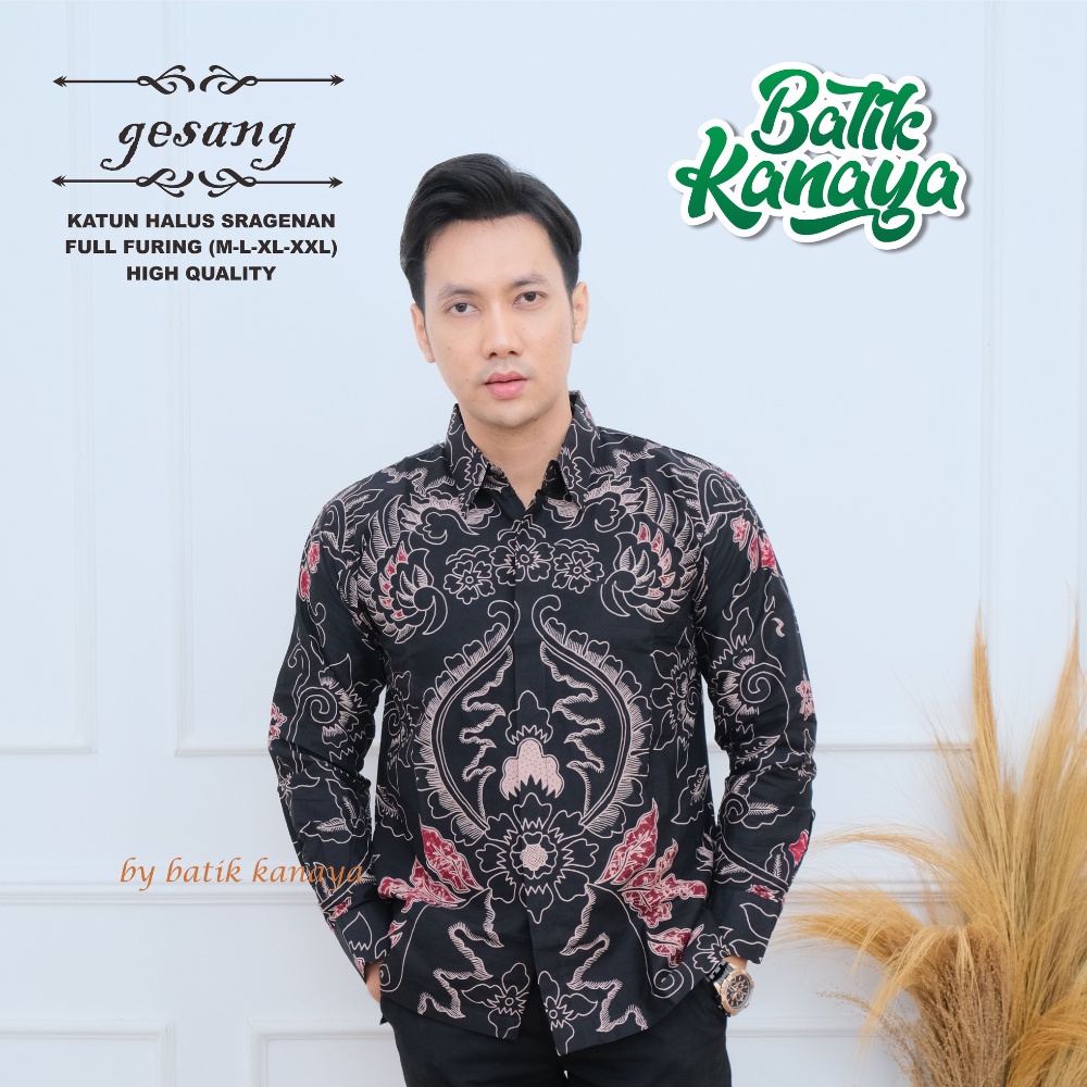 Kanaya - Batik Pria Lengan Panjang Full Furing Bahan Katun Sragenan Gesang Warna Dasar Hitam