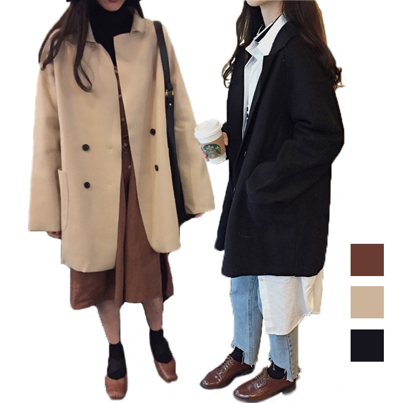  Mantel  Model Longgar Lengan Panjang Gaya Korea Bahan  Felt 