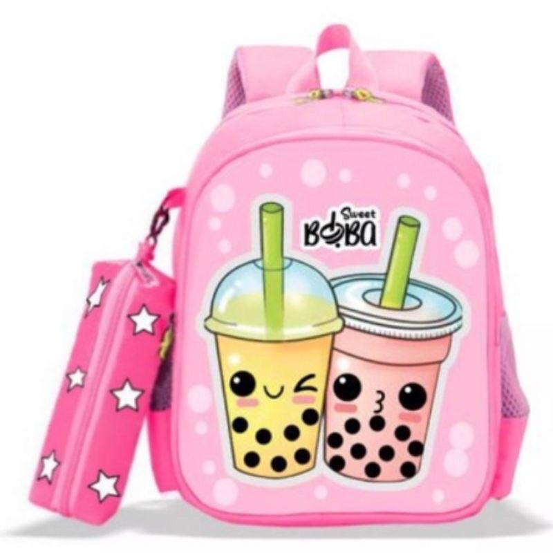 Ransel Boba Sekolah Anak Paud Tk SD Smp paket 2in1 / Tas Backpack Multifungsi Stylish Fashion Wanita bonus tempat pensil