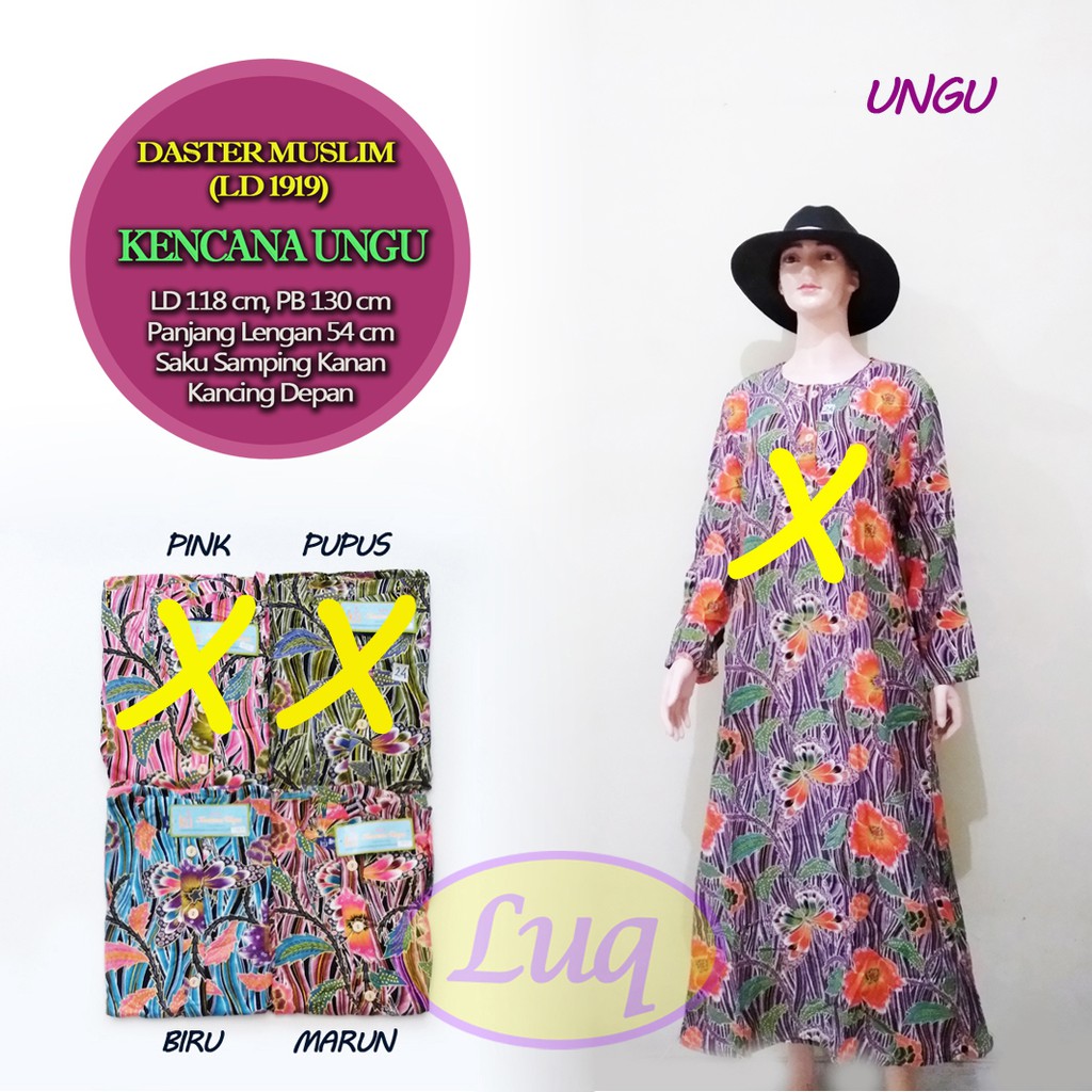 Daster Muslim Batik Kencana Ungu LD 1919