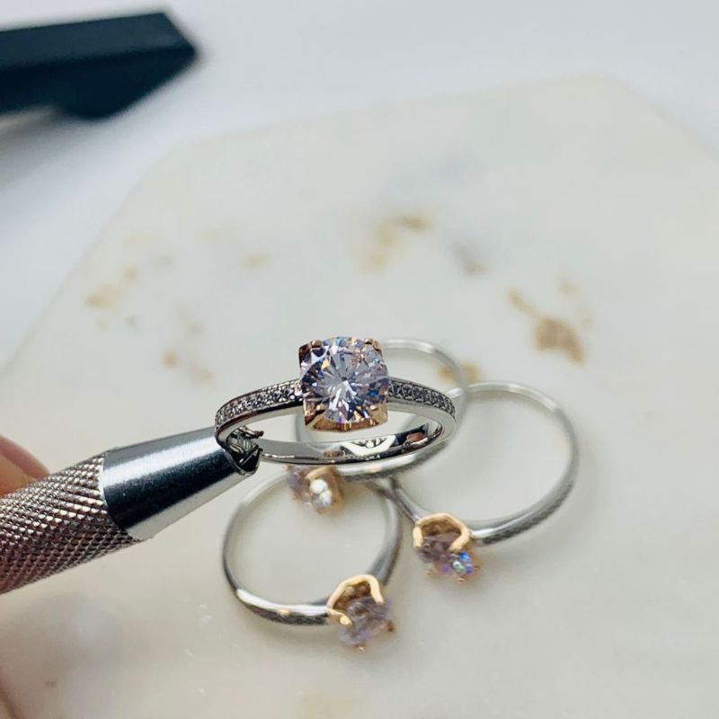 Cincin Emas Asli Putih Kadar 750 17K Mas Solitaire Listring Zircon Rose Gold