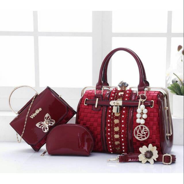 Tas Wanita Webe Behel Brokat 8326# set 3in1 Tas Selempang Tas Elegant Tas Batam