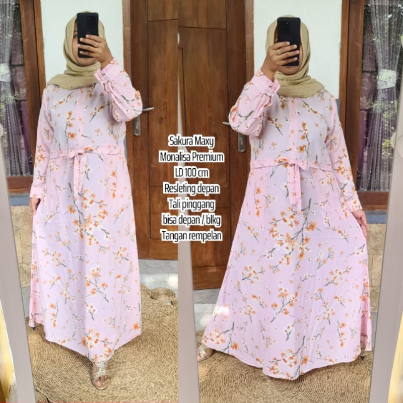 Gamis monalisa motif sakura LD 100cm