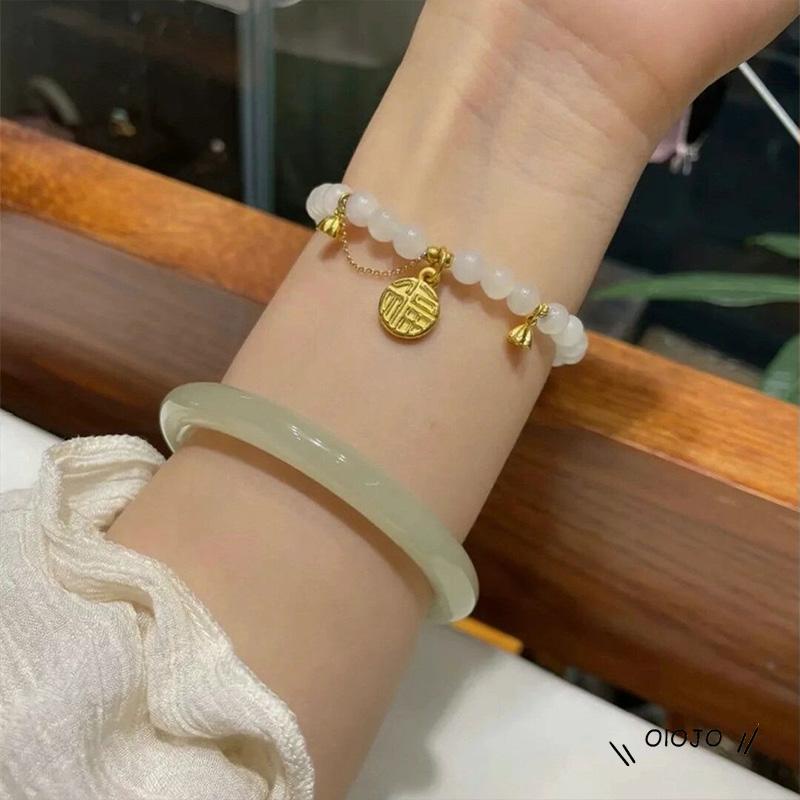 【COD】Gelang Tangan Rantai Aksen Batu Chalcedony Blessing Untuk Wanita