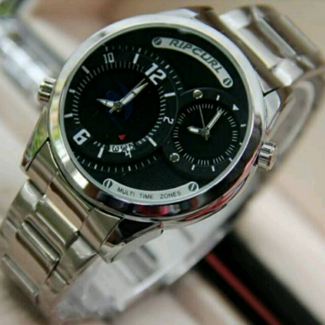 Jam Tangan Pria Elegant Exclusive Ripcurl Monster Dual Time Premium Sport Silver Black