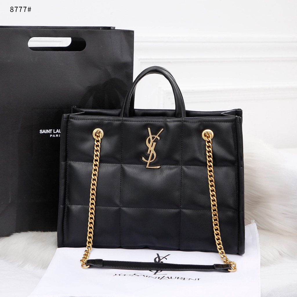 YS Black Quilted Leather Tote Bag #8777