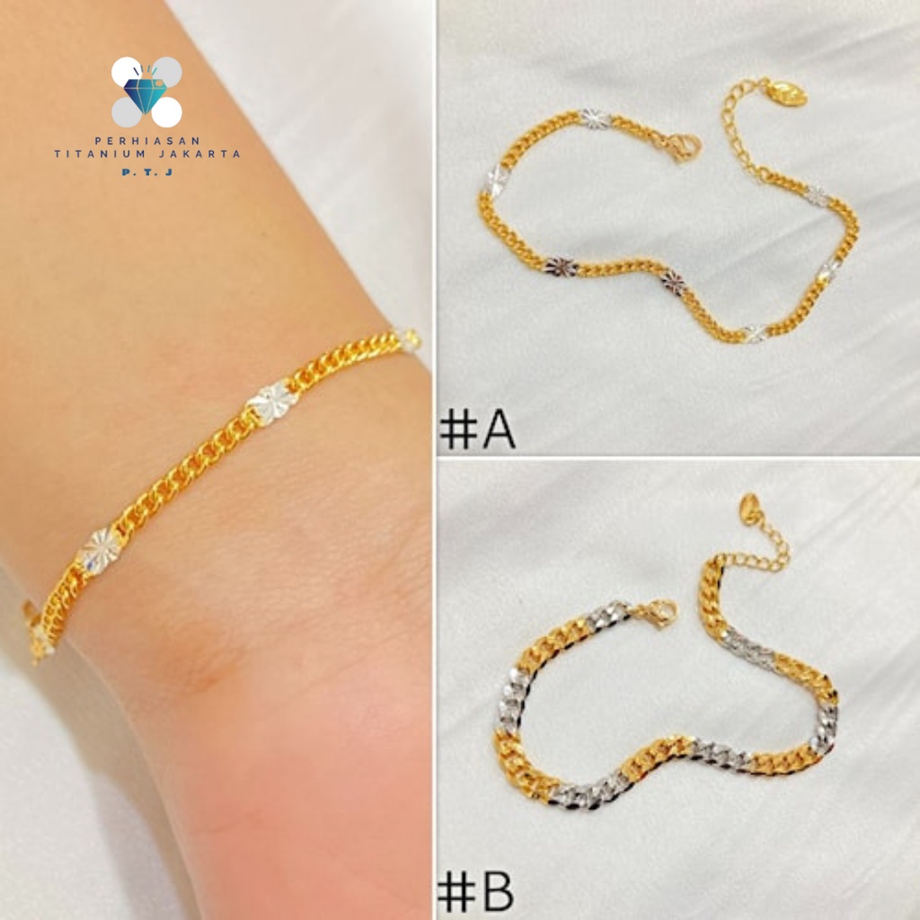 Gelang Rantai Lapis Emas Aksesoris Perhiasan Wanita Anti Karat Gelang Tangan M22H/GLE-110