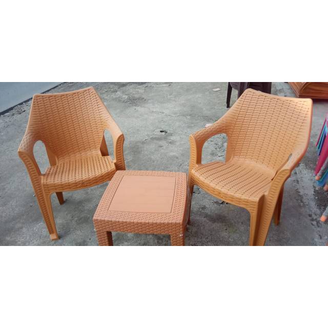 2 Kursi teras anyaman plastik Olymplast 508 + meja OCT KOTAK /panjang BY JNE DAN GOSEND