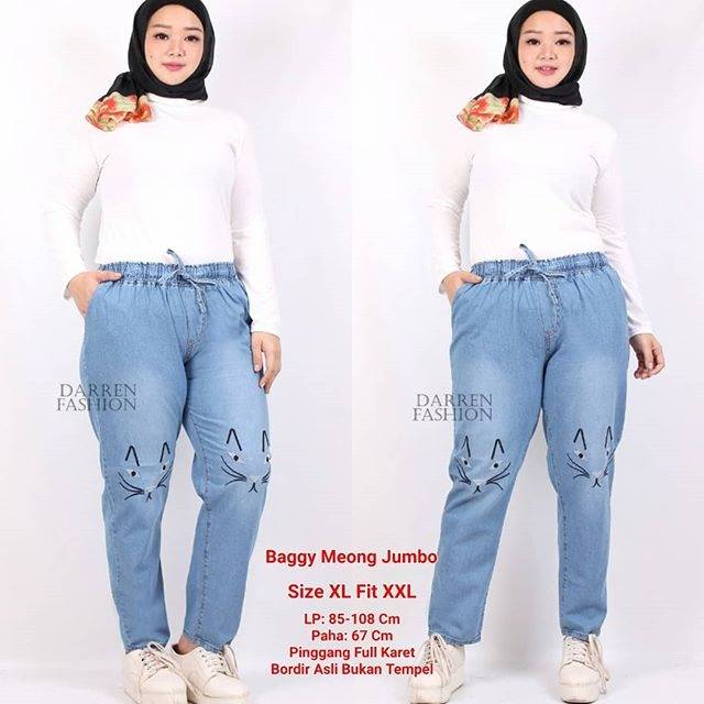 Baggy Pants Meong Jumbo Jeans Denim | Boyfriend Meong Jumbo Murah | Meong Pants Bigsize Murah