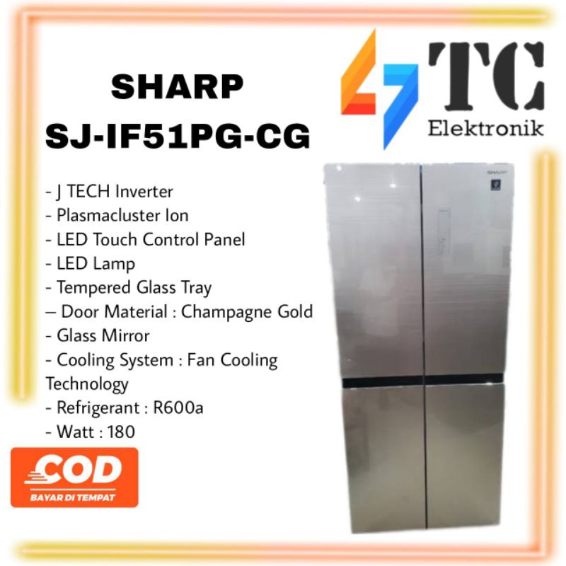 SHARP Kulkas Multidoor SJ-IF51PG-CG - 472 Liter