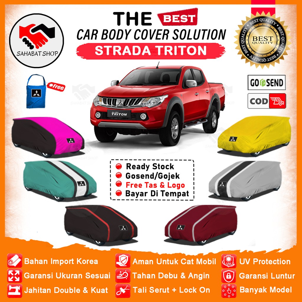 Sahabat Body Cover Mobil Strada Triton / Sarung Penutup Mitsubishi Strada Triton Outdoor / Mantel Pelindung Tutup Selimut Mantol Kerudung Jas Pembungkus Kerodong Terpal Tutupan Bungkus Kelambu Mobil Strada Triton Waterproof Anti Air Model Orange