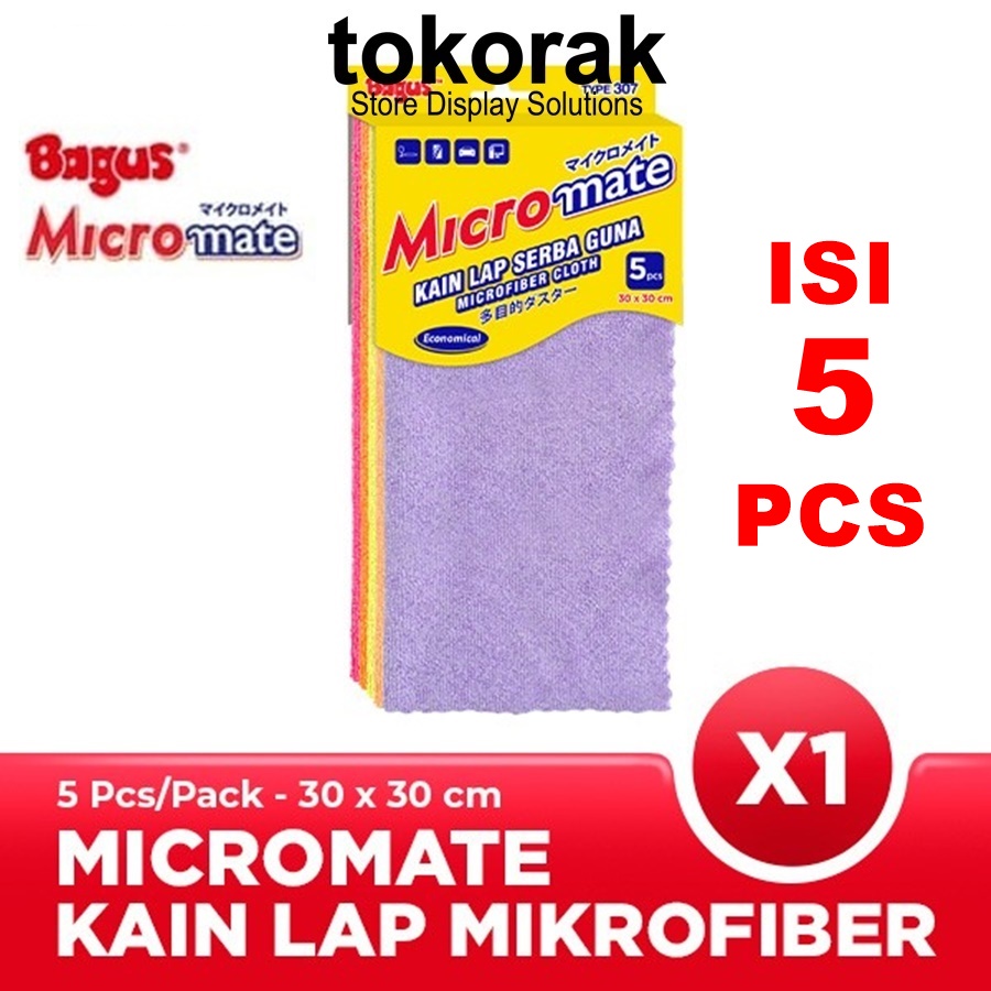 BAGUS MICROMATE KAIN LAP MICROFIBER SERBAGUNA 5S 30X30 CM 5PCS 307