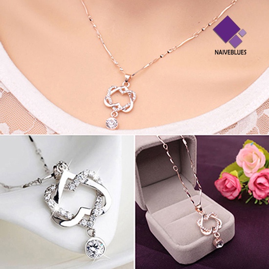 Kalung Rantai Choker Dengan Liontin Hati Model Hollow Ganda Untuk Wanita