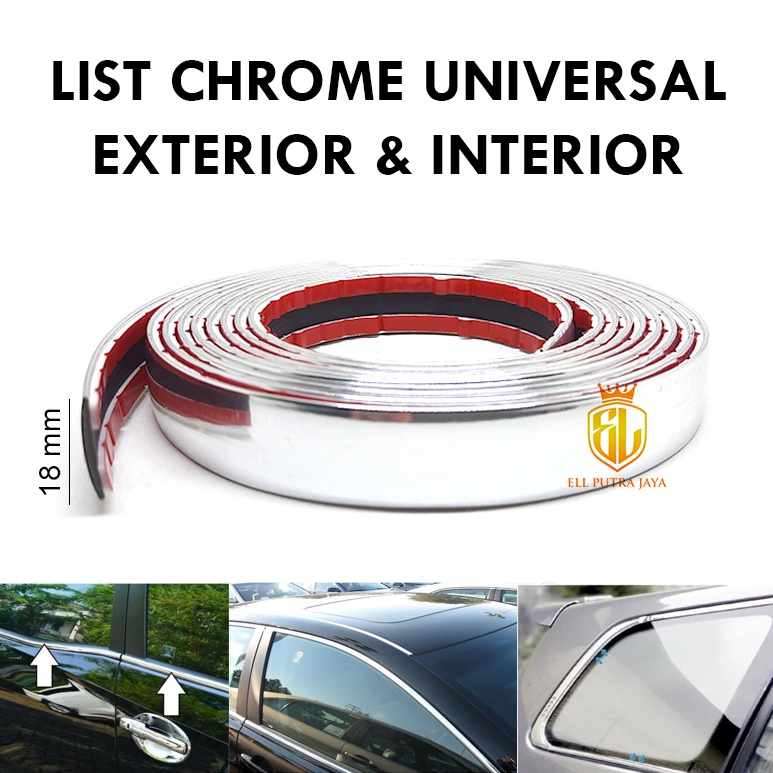 List Chrome Dekorasi interior exterior jendela bumper lis pintu mobil 18 mm