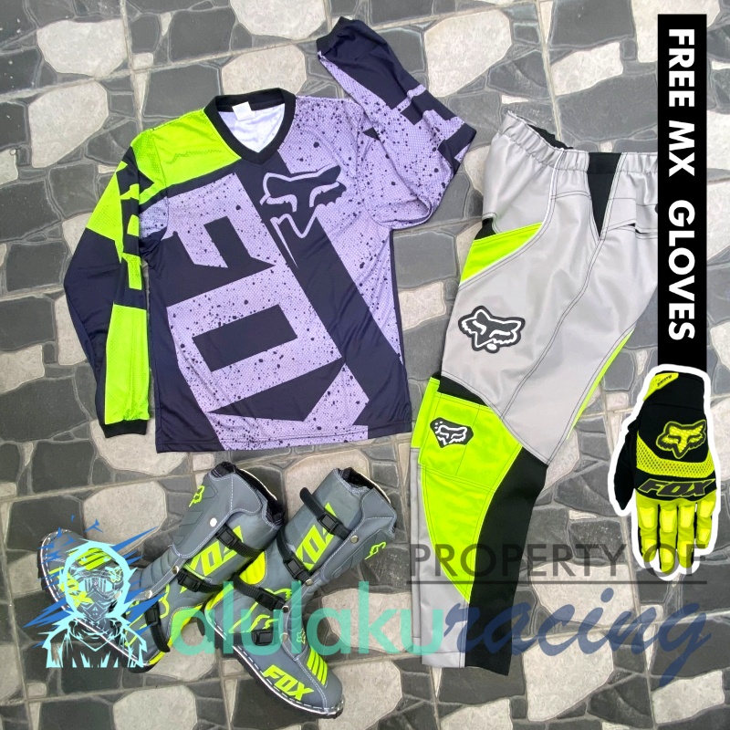 Jersey, Celana, Sarung Tangan &amp; Sepatu Fullprint with Protectors Fullset MX Trail Motocross - Paket Bundling FOCTFG031409-F44