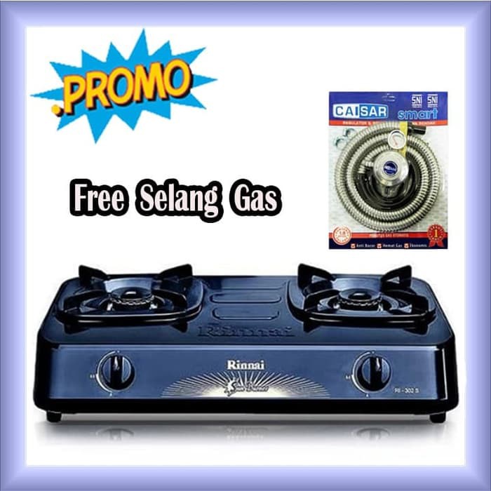 Paket Hemat Kompor Murah Kompor Gas Rinnai 302 S 2 Tungku free selang caisar sni