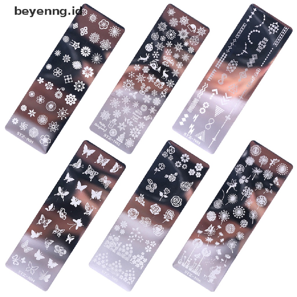 Template Stamping Kuku Bentuk Bunga Geometri Bahan Stainless Steel Untuk Dekorasi Nail Art