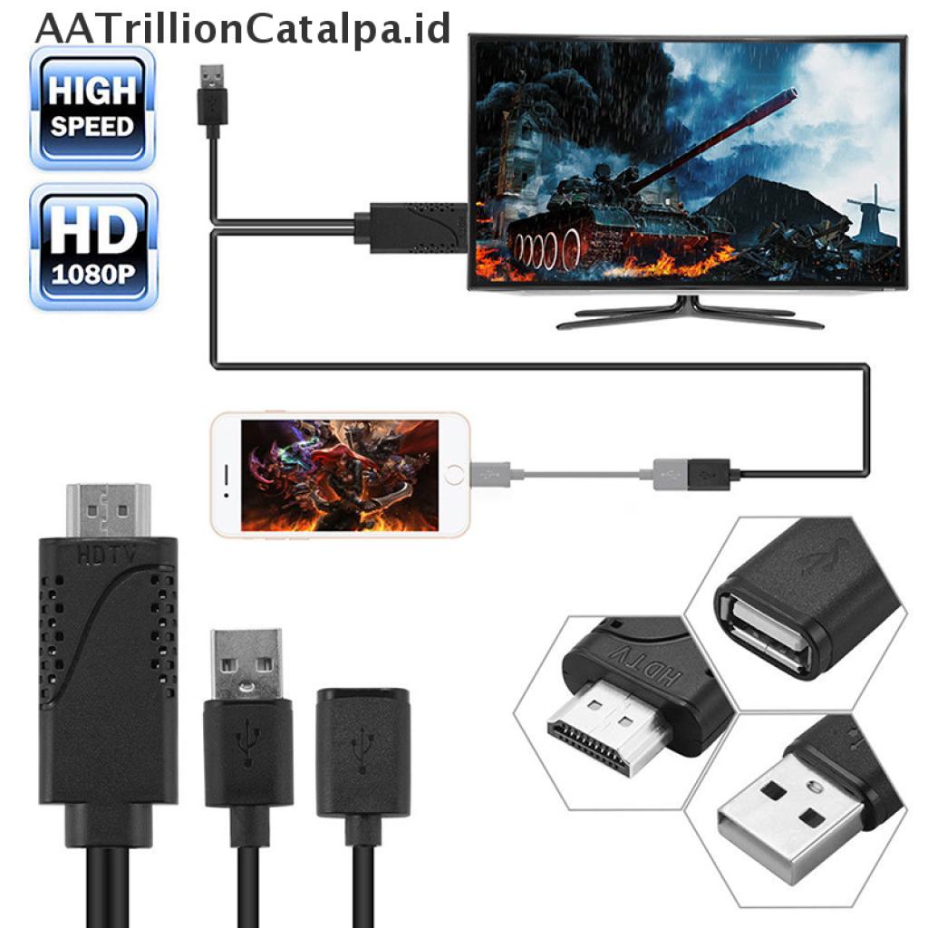 (AATrillionCatalpa) 2 in 1 Kabel Adapter USB Female Ke HDMI Male HDTV Untuk IOS 8.0 &amp; Android