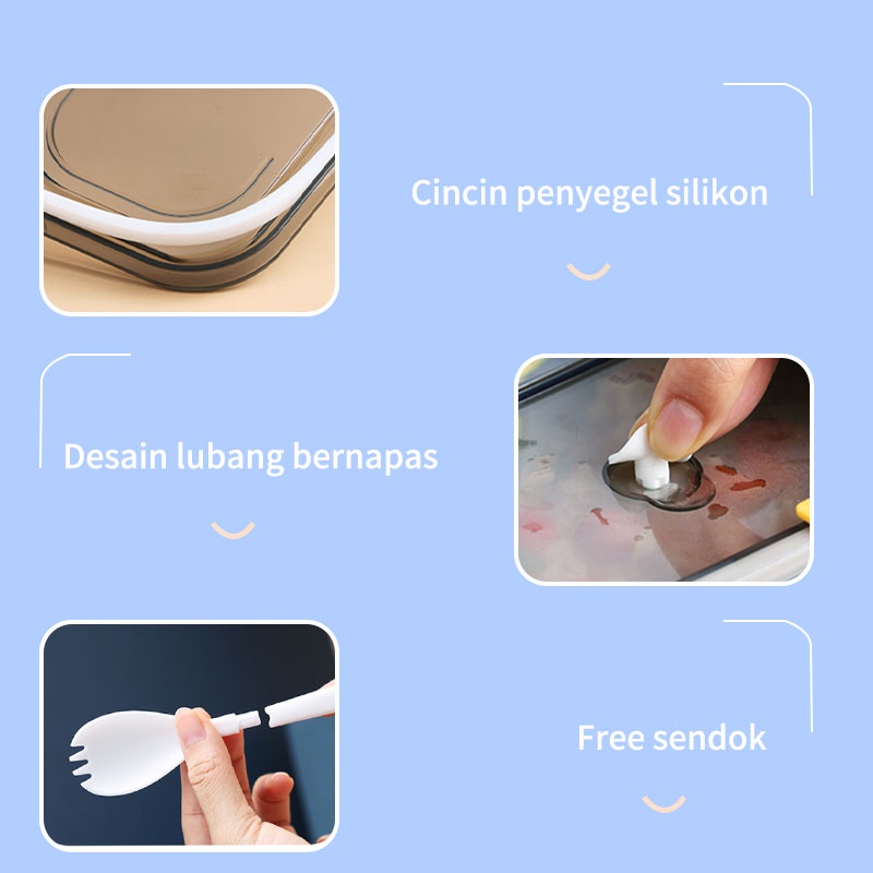 Letyeah &amp; Kaizenliving lunch box 4 grid dengan Kotak Sup free sendok /Kotak makan anti bocor Tempat Makan