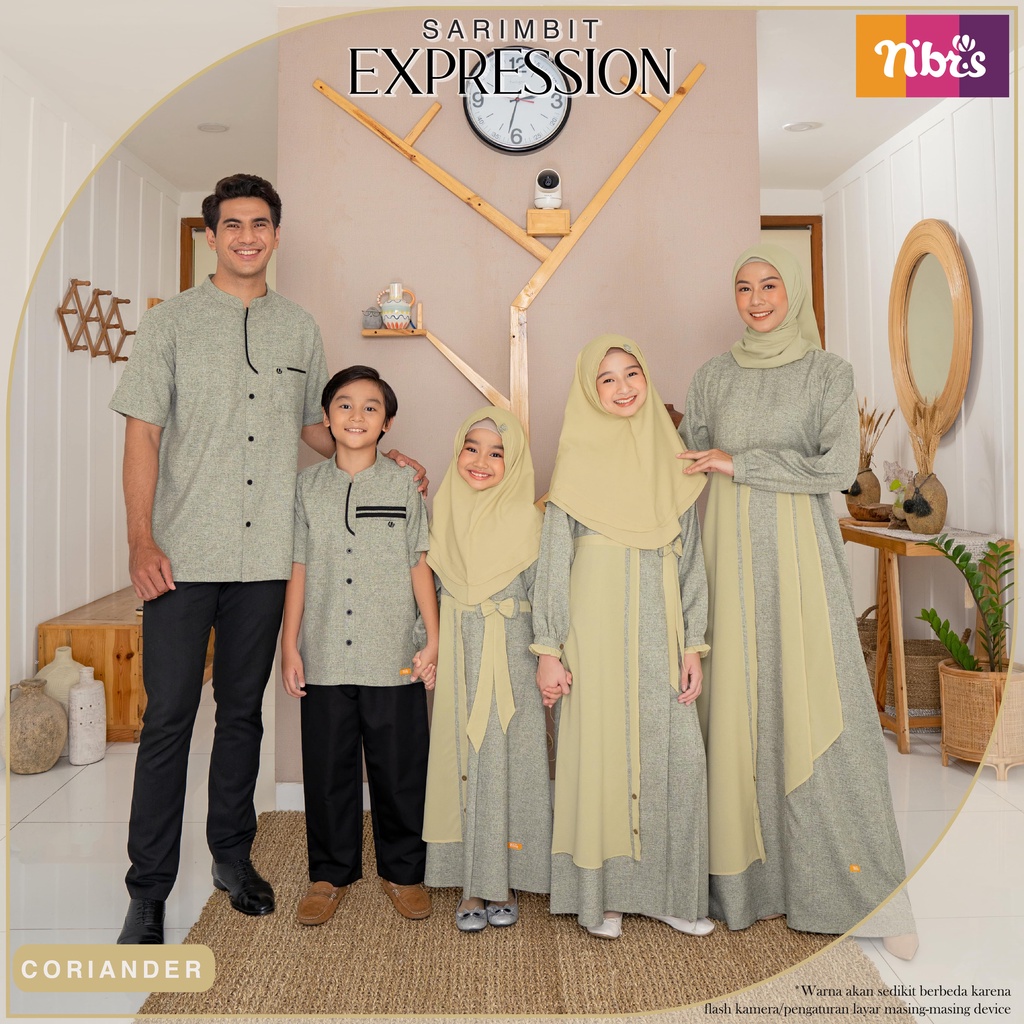 SARIMBIT NIBRAS 2022 EXPRESSION CORIANDER BAJU COUPLE KELUARGA NIBRAS GAMIS DRESS KOKO DEWASA ANAK R