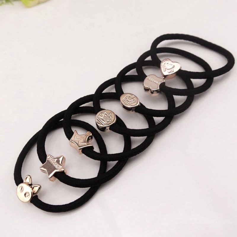 Ikat Rambut Hitam Model Gelang Casual Varian Motif Untuk Wanita Fashion Import