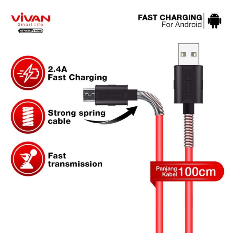 KABEL DATA VIVAN MICRO USB FM100 SPRING 100CM KABEL CHARGER BULAT