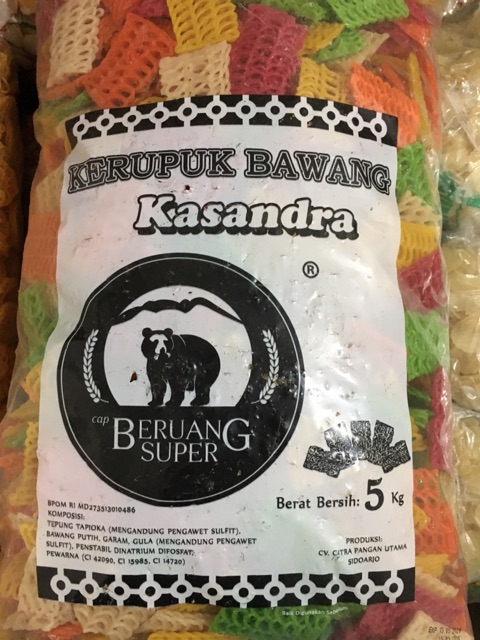 Kerupuk Bawang Kasandra Cap Beruang Super Warna-warni 5kg