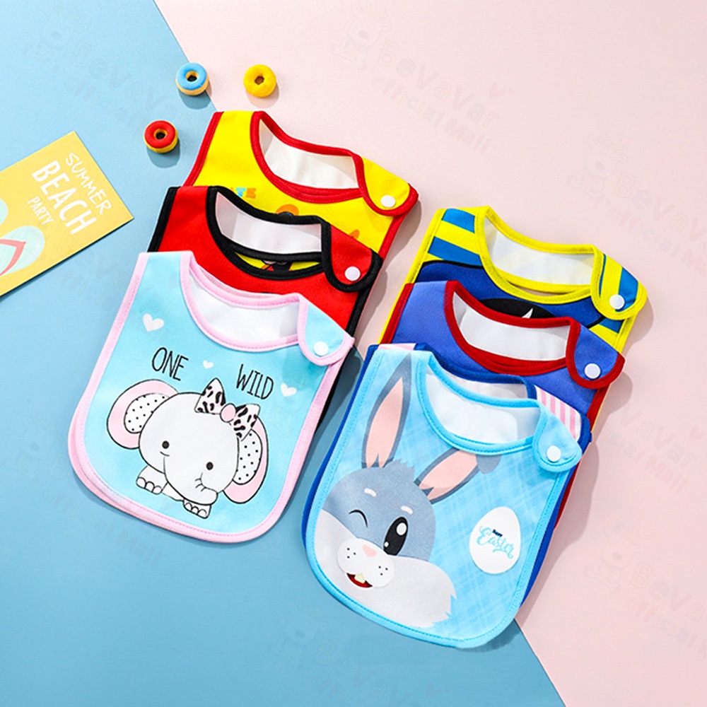 BEVAVAR  Celemek Makan Bayi Waterproof Kartun Slaber Bayi Baby Bib