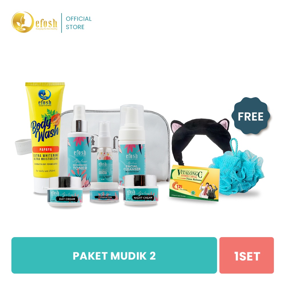 Efosh Paket Bodywash Papaya+Paket Ageless - MUDIK 2 (Free Vitalong C+ShowerPuff+Headband)