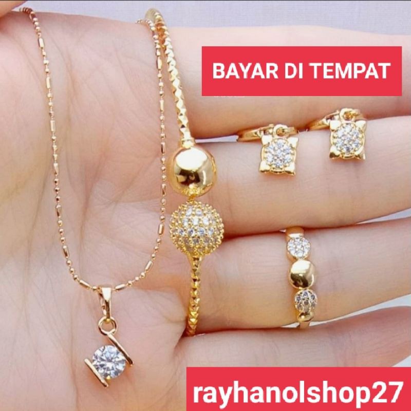 Perhiasan wanita Titanium Asli Set lengkap lapis emas 22K anti luntur