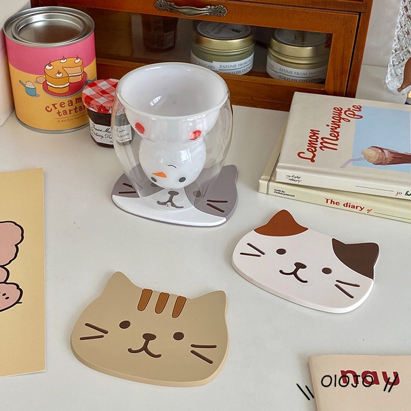 Kucing lucu Kartun Hot Plate Silicone Coaster Tatakan Makanan Non-Slip - ol
