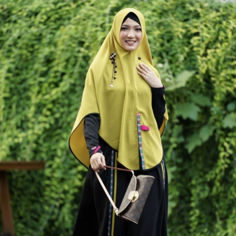 Set Gamis Katya Black Neon by Aulia Fashion Original (Bisa COD)