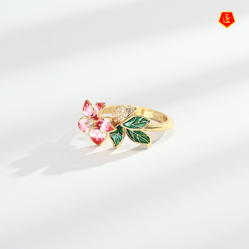 [Ready Stock]Women's Elegant and Exquisite 18K Gold Earrings Flower Ring Set