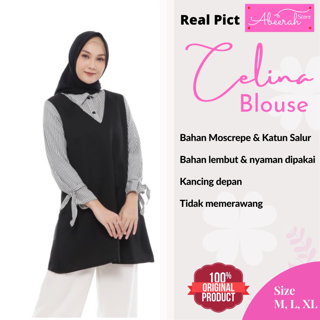 BAJU BLOUSE ATASAN BLUS  WANITA MUSLIM LENGAN PANJANG TERBARU 2020 DAN 2021 KEKINIAN | CELINA BLOUSE