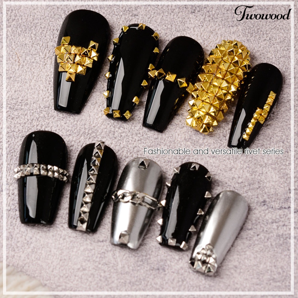 200pcs / Set Rivet Glitter 3D Efek Tidak Pudar Bahan Logam Gaya Punk Untuk Dekorasi Manicure