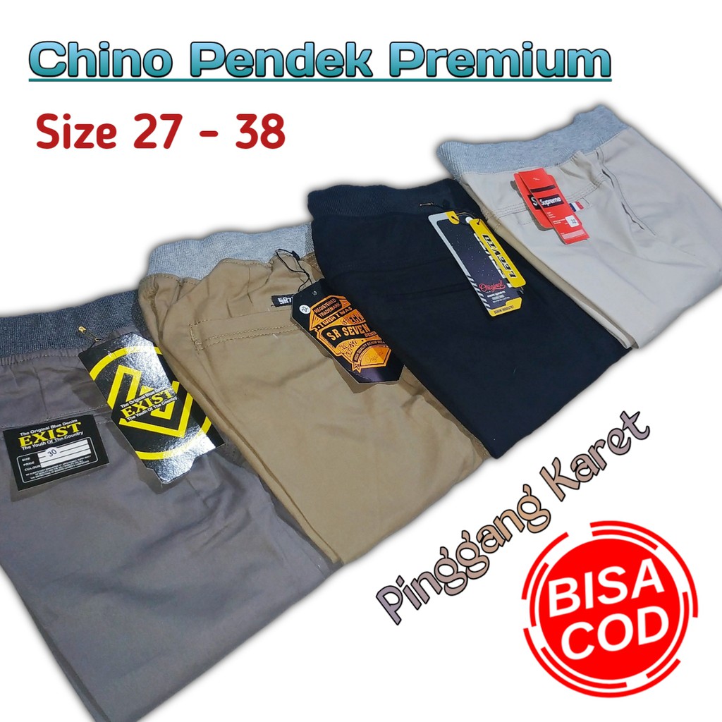 Celana Chino Pendek Pria Pinggang Karet Kolor Distro Rip Exist Premium Brand Black Grey Mocca Cream