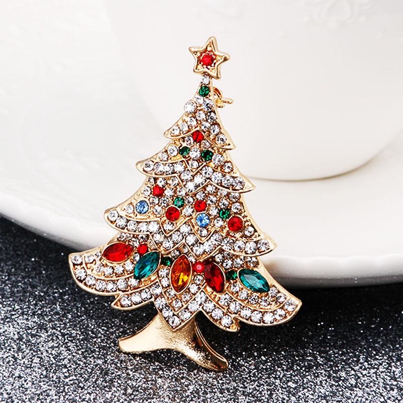 SIY  Vintage Multi-Colored Christmas Tree Rhinestone Brooch Pin Wedding Party Jewelry