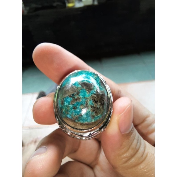 Batu Akik Pirus Persia Biru Vancy Badar Perak Homemade Antik