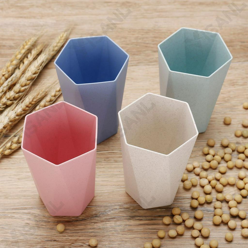 Gelas Wheatstraw Cangkir Plastik Cup Warna Warni Set 4 Pcs Kopi Teh Portable Gelas Plastik