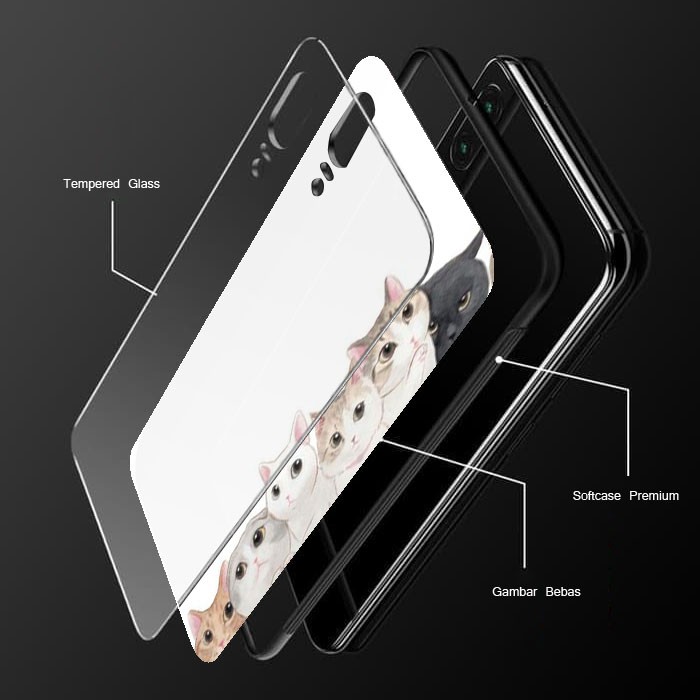 [K41] SoftCase Glass Cat For Oppo Vivo Xiaomi Samsung Iphone Realme a12 a31 a5s a52 a91 a92 a3s a37