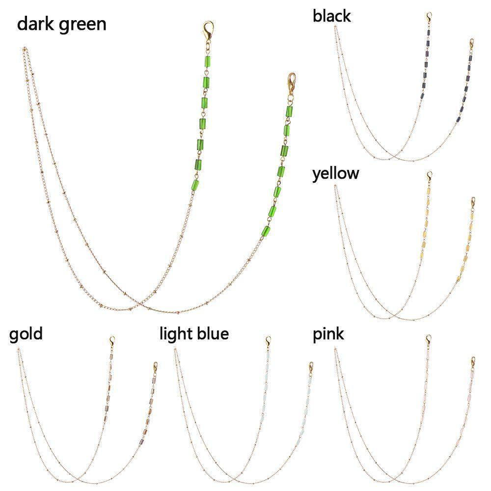 Lily Rantai Kacamata Wanita Pria Anti Hilang Rantai Manik-Manik Kristal Logam