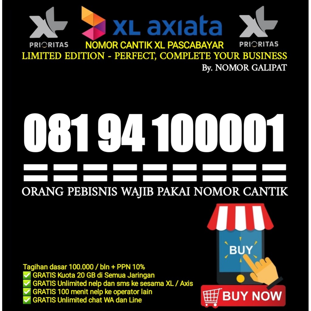 NOMOR CANTIK XL-AXIATA PRIORITAS PASCABAYAR 100001