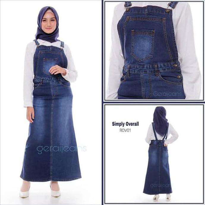 Sale Overall Rok Span Jeans Panjang | Overall Rok Kodok Jeans | Baju Monyet - Navy, 27 Terbaru
