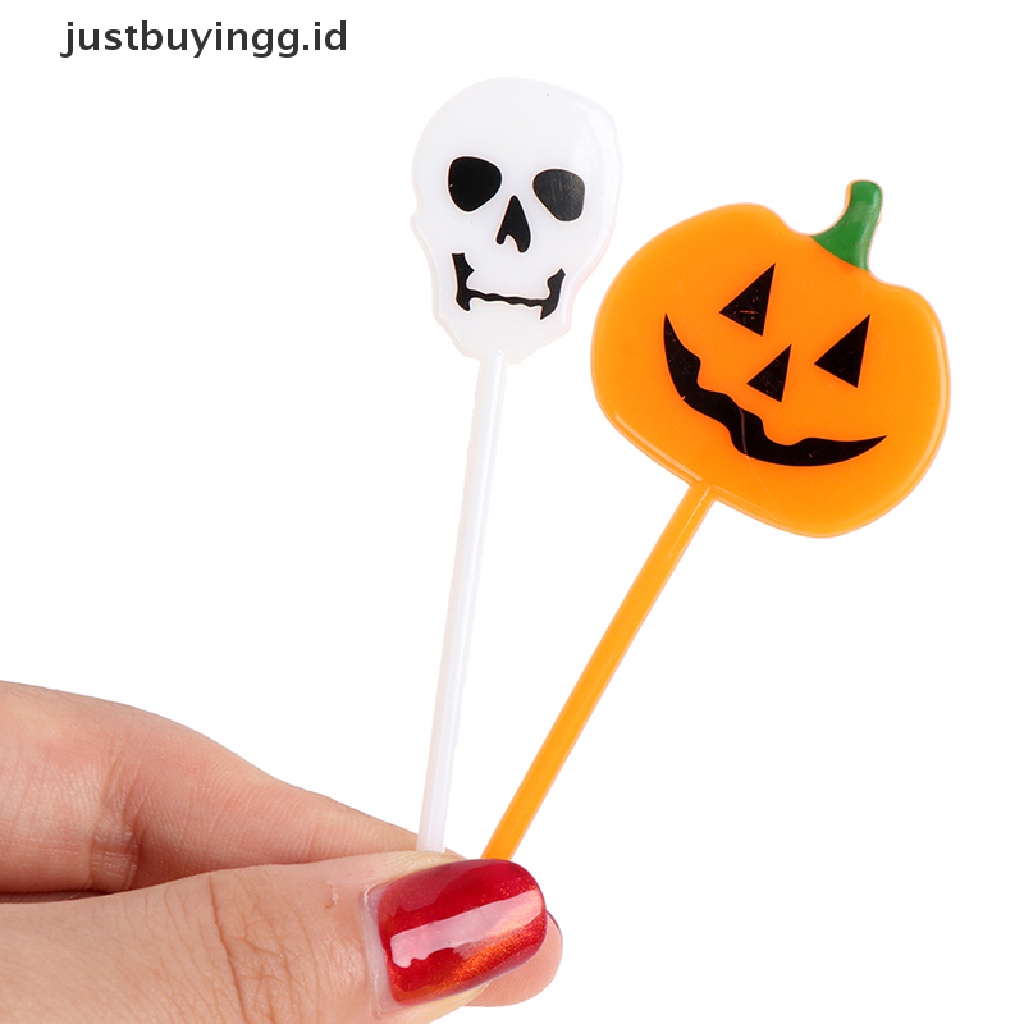 [justbuyingg.id] 10pcs/set Lunch Pick Halloween Fruit ForkCartoon Children Cake Dessert Pick ID