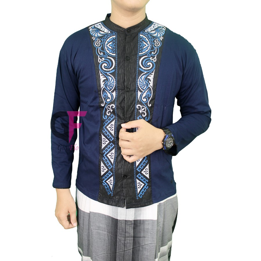 GIOFLO Pakaian Muslim Pria Kemeja Koko Lengan Panjang Navy Blue / KKL 44