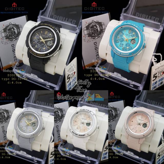 Jam Tangan Digitec DG3092T 3092 Cewek Analog Digital Strap Rubber Dualtime Kualitas Original Waterpr