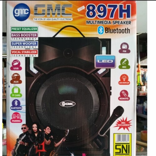 PAKET GMC 897H SPEAKER PORTABLE MULTIMEDIA WITH BLUETOOTH KARAOKE+MIC WIRELES