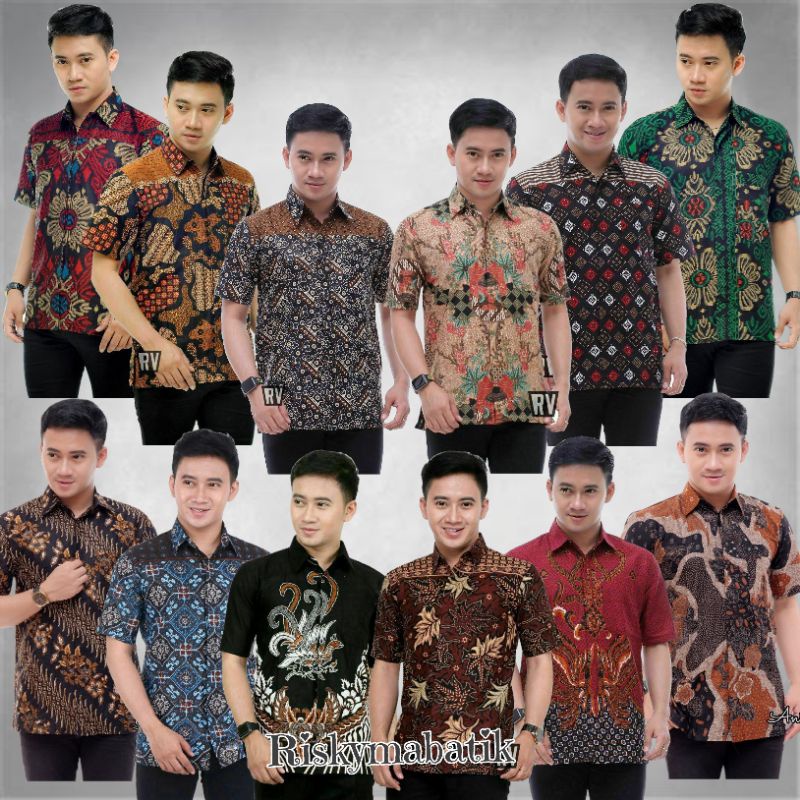 Kemeja Batik Pria Lengan Pendek Size M L Xl Xxl  Bswart Batik Hrb026 Kenongo Hem Panjang Padi