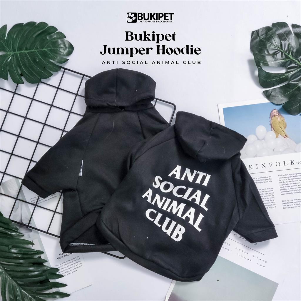 baju kucing anjing kelinci monyet lucu murah aksesoris hewan kecil - HOODIE ANTI SOCIAL ANIMAL CLUB