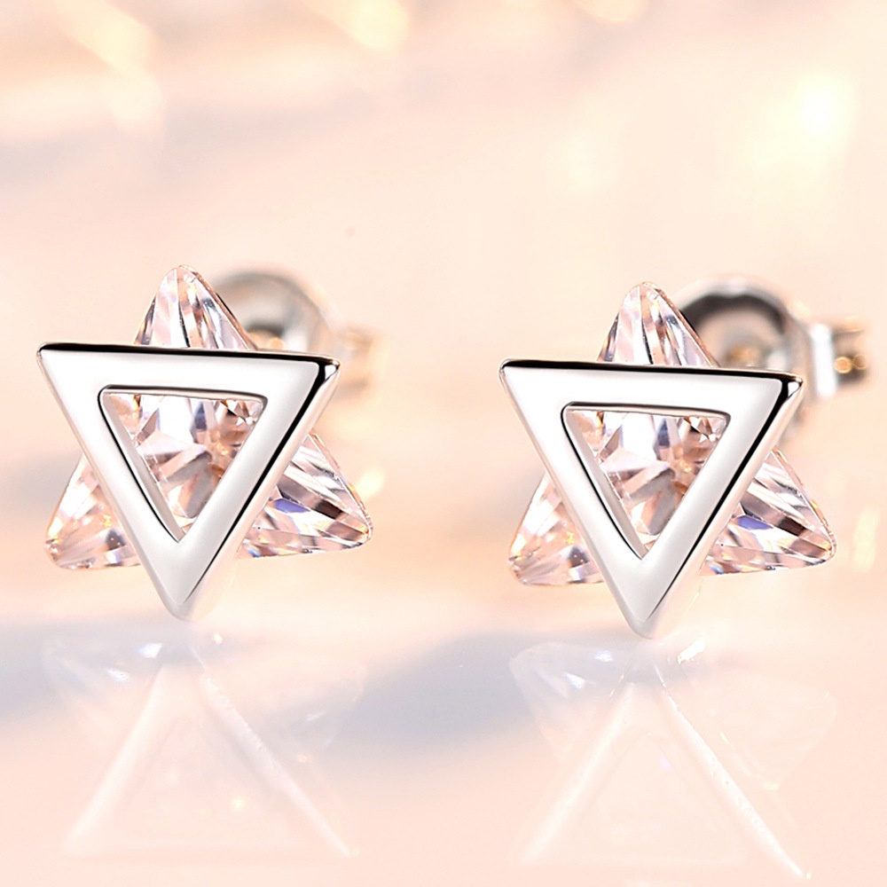 Anting Perak 925 Wanita Lucu Segitiga Fashion Perhiasan/Subang Telinga anting perempuan